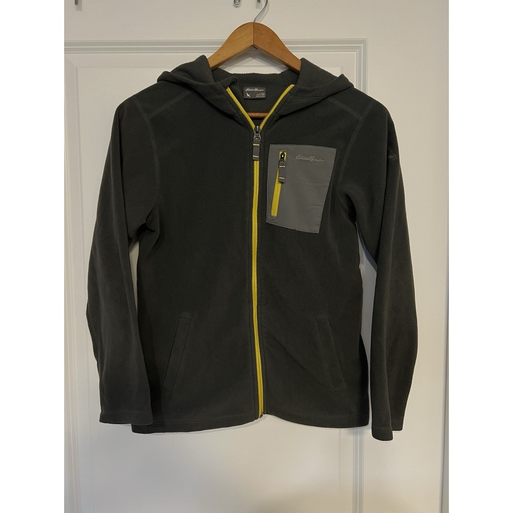 Eddie Bauer‎ Fleece Kids Jacket Gray Full Zip Pocket Size Large (12) Outdoors